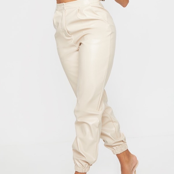 PrettyLittleThing Pants - Stone leather jogger